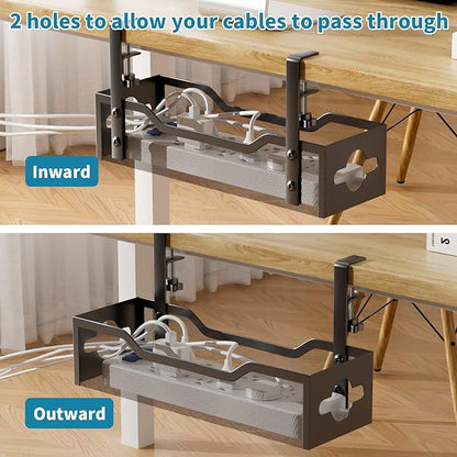 Under Desk Cable Management Tray Black, Litwaro Cable Management Under Desk No Drill, Desk Cable Organizer with Clamp for Desk Cord Organizer, Desk Wire Management No Damage to Desk for Office, Home