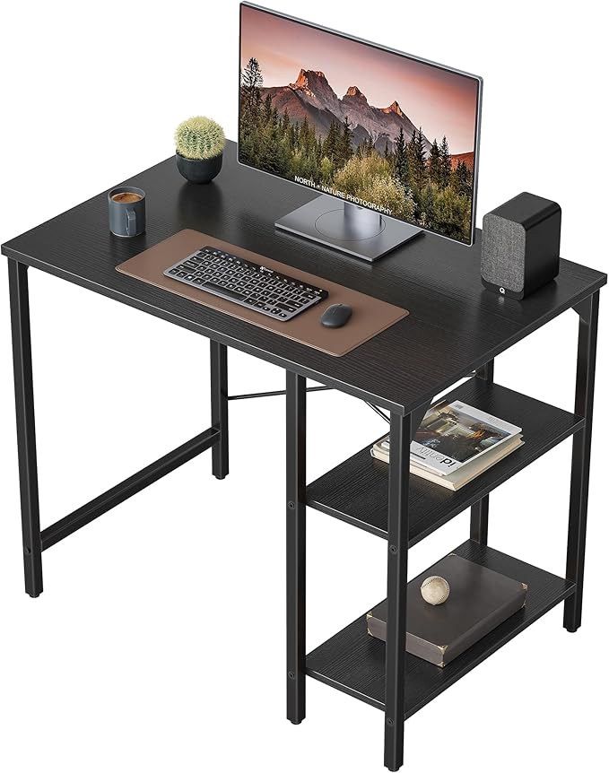 CubiCubi Small Computer Desk, 35 Inch Home Office Desk with Storage Shelves, Study Writing Desk, Black