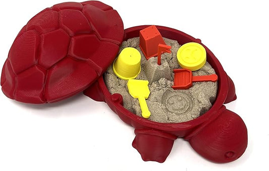 Munnygrubbbers - Mini Desktop Turtle Sand Box - 6 x 6 in - Stress Relief - includes Soft Moldable Play Sand and Mini Tool Accessories - Novelty Gift - Desktop Decor - Zen Garden - (Red)