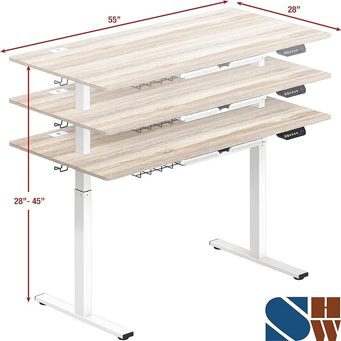 SHW 55-Inch Large Electric Height Adjustable Standing Desk, 55 x 28 Inches, Maple