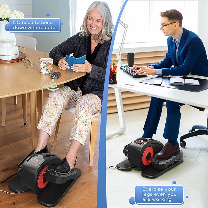 Under Desk Elliptical Machine, Mini Ellipse Leg Exerciser Electric Seated Pedal Fully Assembled Quiet Compact for Seniors Portable Stepper with Remote Control for Home