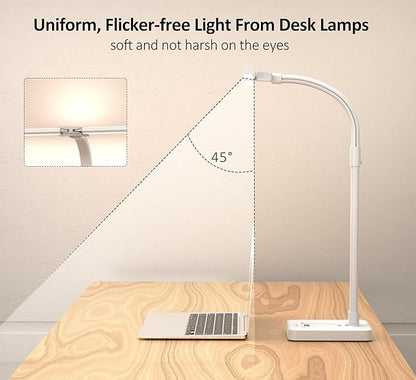 Led Desk Lamp for Home Office, Double Head Desk Lamp with Base, 24W-5 Color Modes and 5 Dimmable Dimming Lighting Desk Light, Eye-Caring Modern Task Lamp for Architect Study Drafting Reading