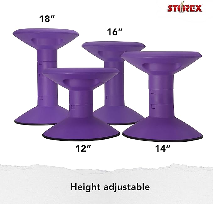 Storex Wiggle Stool – Active Flexible Seating for Classroom and Home Study, Adjustable 12-18 Inch Height, Violet (00307U01C)