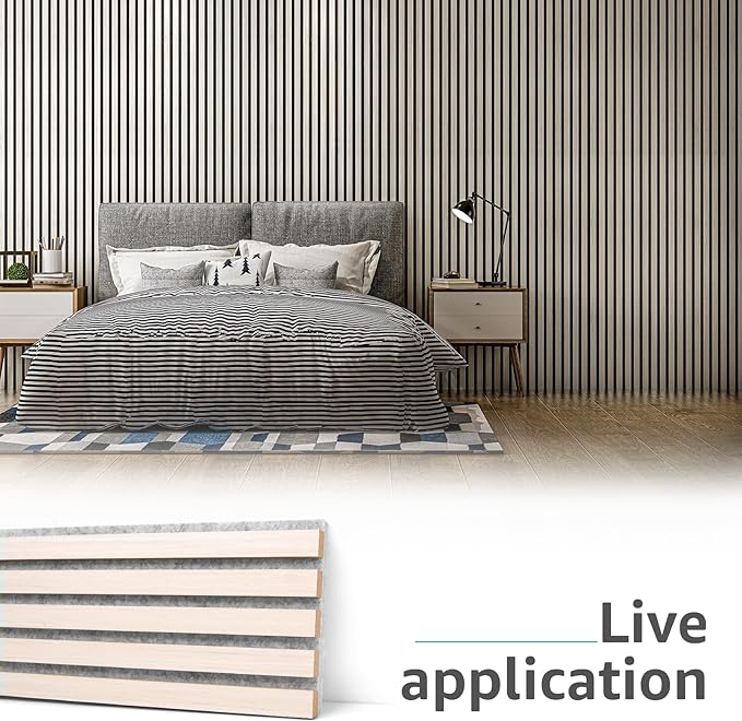 Art3d 4pcs-107 x 8in Slat Acoustic Panel for Wall and Ceiling, 3D Fluted Sound Absorbing Panel with Wood Finish, White Elm