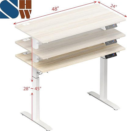 SHW Memory Preset Electric Height Adjustable Standing Desk, 48 x 24 Inches, Maple