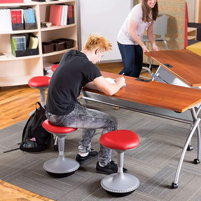 Learniture Adjustable Height Active Learning Stool for Office Desks and Classrooms, Foam-Padded Backless Wobble Stool with Rocking Motion, Red