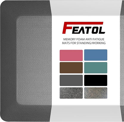 FEATOL Anti Fatigue Mat Floor Mat, Extra Thick Standing Office Desk Mat Memory Foam Cushioned Anti Fatigue Ergonomic Kitchen Mats Comfort Standing Pad NOT PVC 9/10 Inch Thick (Grey, 20x59x9/10-Inch)