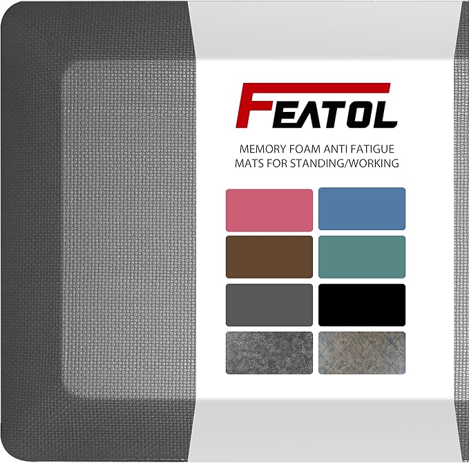 FEATOL Anti Fatigue Mat Floor Mat, Extra Thick Standing Office Desk Mat Memory Foam Cushioned Anti Fatigue Ergonomic Kitchen Mats Comfort Standing Pad NOT PVC 9/10 Inch Thick (20" x 39", Gray)