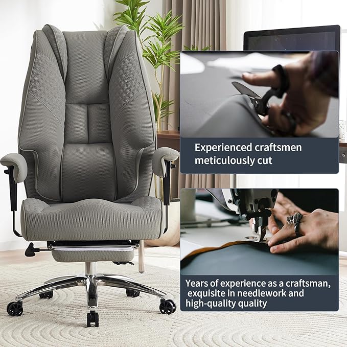 Big and Tall Office Chair 400lbs Wide Seat, Mesh High Back Executive Office Chair with Foot Rest, Ergonomic Office Chair Lumbar Support for Lower Back Pain Relief (Mesh Light Grey)