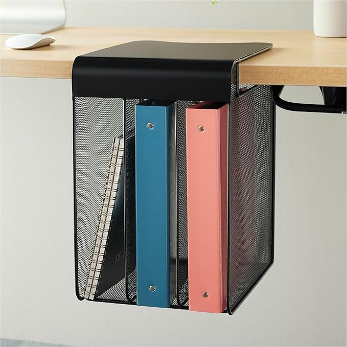 Safco Onyx Hanging Desktop Organizer with 3 Vertical Trays, Under-Desk Storage