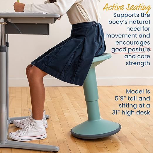 ECR4Kids SitWell Wobble Stool, Adjustable Height, Active Seating, Seafoam