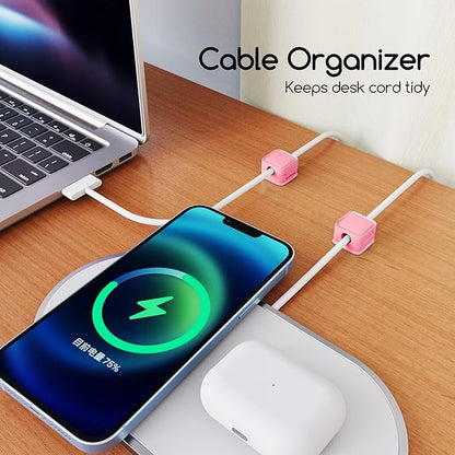 Magnetic Cord Organizer Holder, 6 Pack Desk Cable Clips Management, Hide Phone Charging Cable Keeper, Strong Adhesive Wire Charger Holder for Nightstand, Kitchen Appliances, Office Supplies