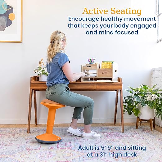 ECR4Kids Sitwell Wobble Stool with Cushion, Adjustable Height, Active Seating, Orange