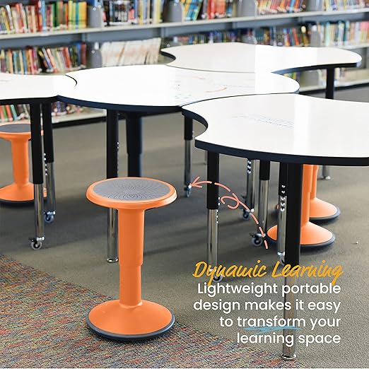 ECR4Kids SitWell Wobble Stool, Adjustable Height, Active Seating, Orange