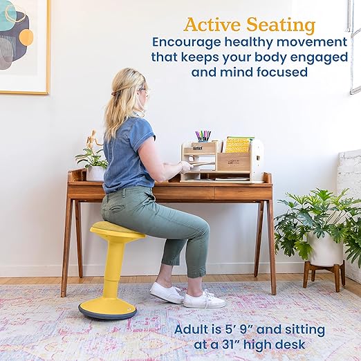 ECR4Kids Sitwell Wobble Stool with Cushion, Adjustable Height, Active Seating, Yellow