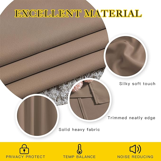 NICETOWN Light Reducing Grommet Curtains - (W52 x L120, Cappuccino, 2 Pieces) Tripe Woven Textured Soft Curtain Panels for Living Room Large Window Drapes