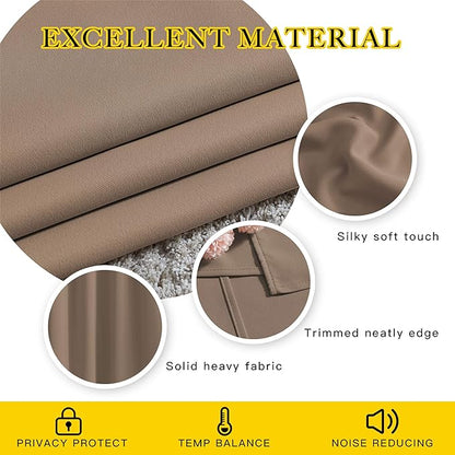 NICETOWN Blackout Curtains for Bedroom, Grommet Top Room Darkening Thermal Insulated Solid Window Treatments for Bedroom/Kids Room, Cappuccino, 2 Panels, W46 x L63