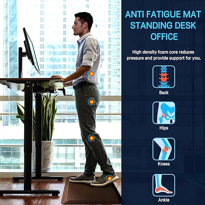 FEATOL Anti Fatigue Mat Floor Mat, Extra Thick Standing Office Desk Mat Memory Foam Cushioned Anti Fatigue Ergonomic Kitchen Mats Comfort Standing Pad NOT PVC 9/10 Inch Thick (20" x 39, Brown)