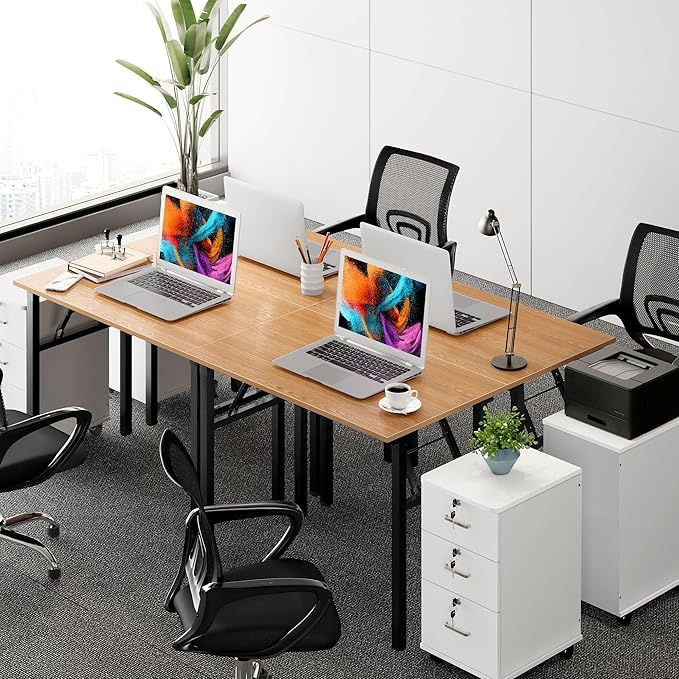 Need Folding Desk for Home Office 39-3/8'' Length Modern Folding Table Computer Desk No Install Needed Teak Color Desktop Black Frame, AC5BB(10060)