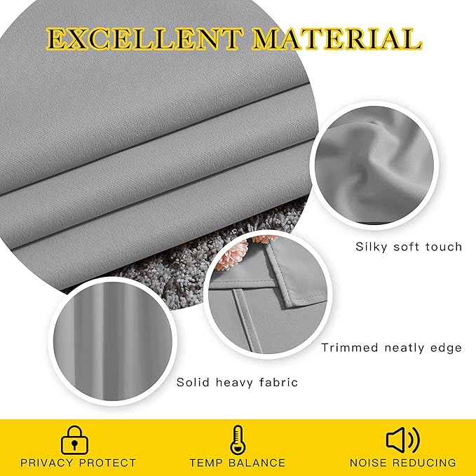 NICETOWN Blackout Sliver Grey Curtains for Bedroom - Window Treatment Thermal Insulated Solid Grommet Room Darkening Vertical Drapes for Children Room (Set of 2, W37 x L54)