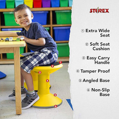 Storex Wiggle Stool – Active Flexible Seating for Classroom and Home Study, Adjustable 12-18 Inch Height, Yellow (00303U01C)