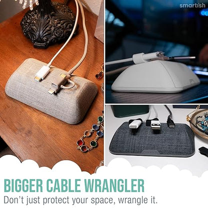 Smartish Magnetic Cord Holder - Bigger Cable Wrangler Organizer with Magnet Clips for Charger Management on Desktop, Nightstand, or Side Table - Holds 6+ Cables - Black Tie Affair