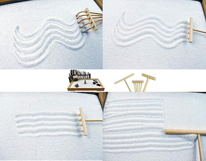 Artcome Japanese Zen Sand Garden for Desk with Rake, Stand, Rocks and Mini Furnishing Articles - Office Table Accessories, Mini Zen Sand Garden Kit - Meditation Gifts