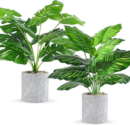 2 pcs 16" Fake Plants Medium Artificial Plants in Pots Faux Plants Indoor for Home Office Bedroom Desk Kitchen Windowsill Sage Green Decor