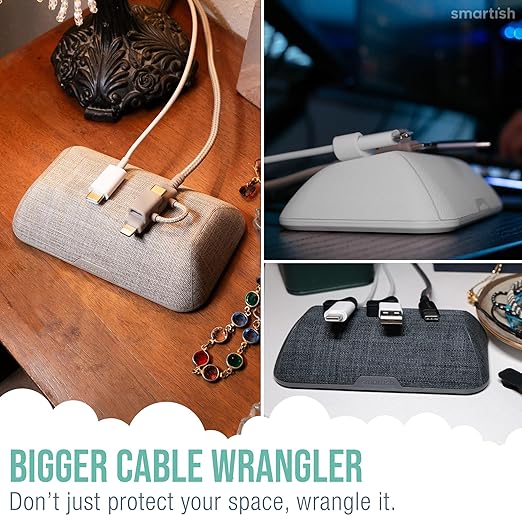 Smartish Magnetic Cord Holder - Bigger Cable Wrangler Organizer with Magnet Clips for Charger Management on Desktop, Nightstand, or Side Table - Holds 6+ Cables - Snow Day White