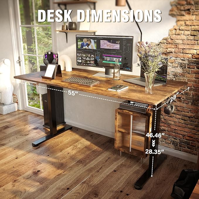 Monomi Electric Standing Desk, Height Adjustable Desk 55x 24 Inches, Ergonomic Home Office Sit Stand Up Desk with Memory Preset Controller (Black Frame/Rustic Brown Top)