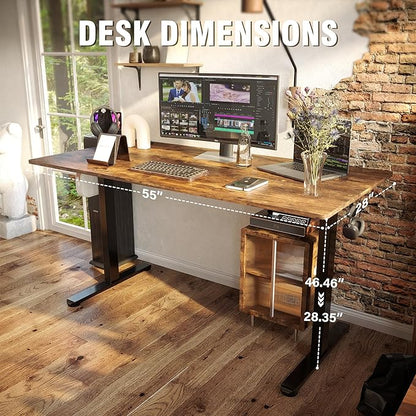 Monomi Electric Standing Desk, Height Adjustable Desk 55x 24 Inches, Ergonomic Home Office Sit Stand Up Desk with Memory Preset Controller (Black Frame/Rustic Brown Top)