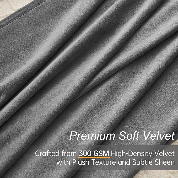 Topfinel 90 Inches Long Velvet Curtains for Bedroom, Charcoal Grey Velour Cold Weather Thermal Winter Decorative Room Darkening Viral Luxury Crushed Velvet Aesthetic Boho Drapery Panels 2 Panels