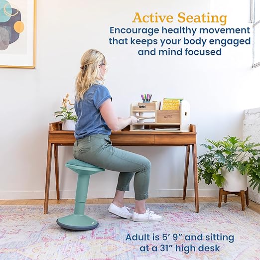 ECR4Kids Sitwell Wobble Stool with Cushion, Adjustable Height, Active Seating, Seafoam