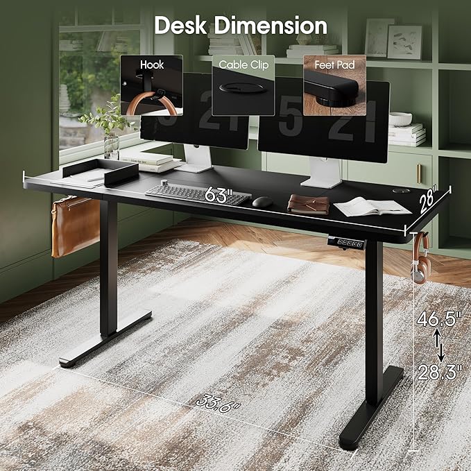 Monomi Electric Standing Desk, 63 x 28 inches Height Adjustable Desk, Ergonomic Home Office Sit Stand Up Desk with Memory Preset Controller (Black Top/Black Frame)