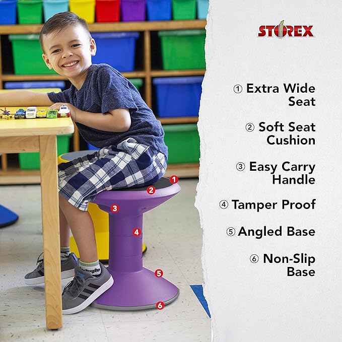 Storex Wiggle Stool – Active Flexible Seating for Classroom and Home Study, Adjustable 12-18 Inch Height, Violet (00307U01C)