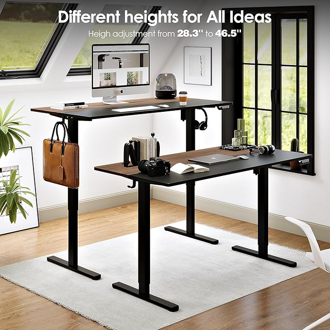 Monomi Electric Standing Desk, 48x24 Inches Adjustable Height Desk, Home Office Sit Stand Up Desk (Black Frame/Black+Brown Top)