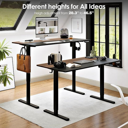 Monomi Electric Standing Desk, 48x24 Inches Adjustable Height Desk, Home Office Sit Stand Up Desk (Black Frame/Black+Brown Top)