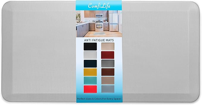 ComfiLife Anti Fatigue Floor Mat – 3/4 Inch Thick Perfect Kitchen Mat, Standing Desk Mat – Comfort at Home, Office, Garage – Durable – Stain Resistant – Non-Slip Bottom (24" x 70", Silver)