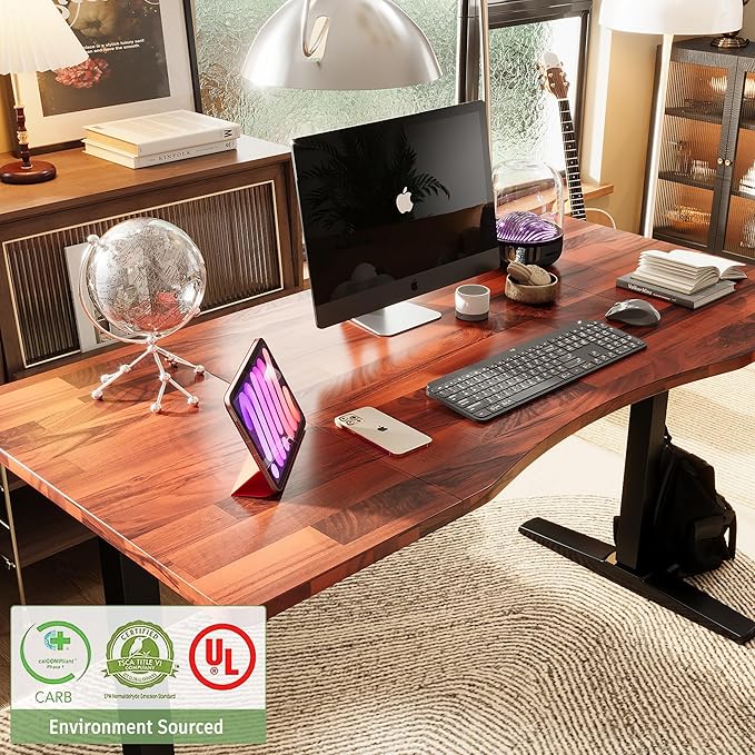 Monomi Height Adjustable Electric Standing Desk, 55 x 24 Inches Stand up Desk, Sit Stand Home Office Computer Desk(Black Frame+Cherry Top)