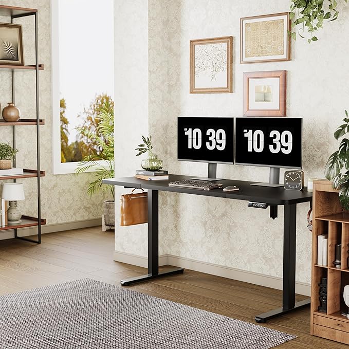 Monomi Electric Standing Desk, 71 x 31.5 inches Height Adjustable Desk, Ergonomic Home Office Sit Stand Up Desk with Memory Preset Controller (Black Top/Black Frame)