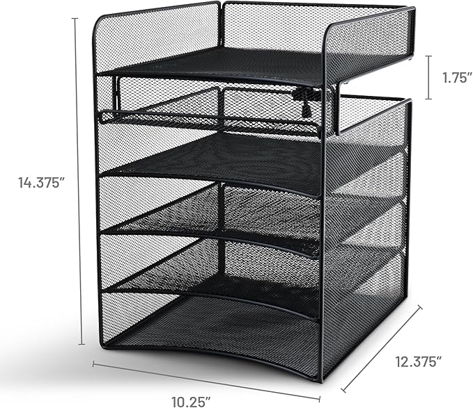 Safco Onyx Hanging Desktop Organizer with 5 Horizontal Trays, Under-Desk Storage. Fits Tables 1.75" Thick and Under