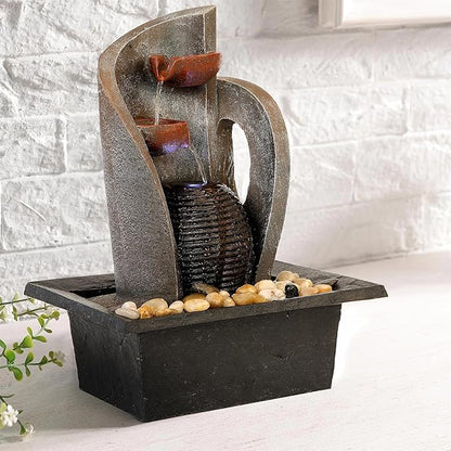 16 inch Waterfall Fountain Indoor-Tabletop Water Fountain-Outdoor Waterfall Spilling into pots Hung on monolithic Water Wall-with LED Lights-Soothing Indoor Waterfall Sounds from Water Machine