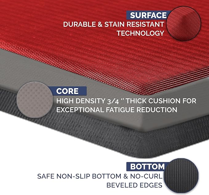 ComfiLife Anti Fatigue Floor Mat – 3/4 Inch Thick Perfect Kitchen Mat, Standing Desk Mat – Comfort at Home, Office, Garage – Durable – Stain Resistant – Non-Slip Bottom (24" x 70", Red)