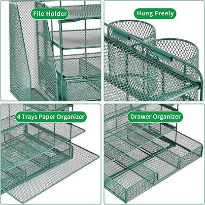 gianotter 4-Tier Desk Organizer with Drawers, File Holders, Letter Trays and Pen Holders - Workspace Accessories for Office Supplies (Green)