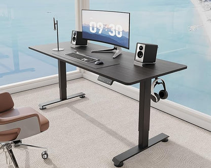 Veken 55 Inch Electric Standing Desk, Height Adjustable Sit Stand Up, Wood Desktop, Work Home Office Computer PC Table, Tall Standup Workstation, Gaming Writing Study Bedroom Rising Desks, Black