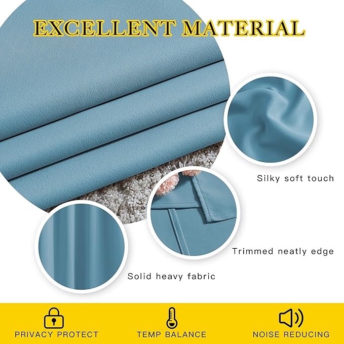 NICETOWN Blackout Curtains Panels for Window - Window Treatment Thermal Insulated Grommet Blackout Drapes for Bedroom (Teal Blue=Light Blue, Double Panels, 52 by 84 Inch)