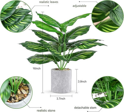 2 pcs 16" Fake Plants Medium Artificial Plants in Pots Faux Plants Indoor for Home Office Bedroom Desk Kitchen Windowsill Sage Green Decor