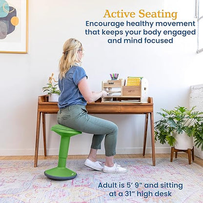 ECR4Kids Sitwell Wobble Stool with Cushion, Adjustable Height, Active Seating, Grassy Green