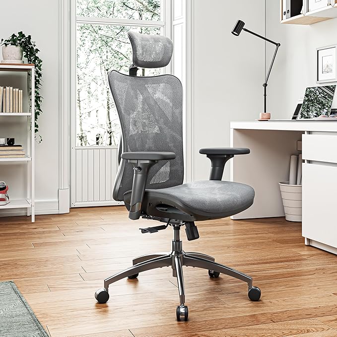 SIHOO M57 Ergonomic Office Chair with 3 Way Armrests Lumbar Support and Adjustable Headrest High Back Tilt Function Grey