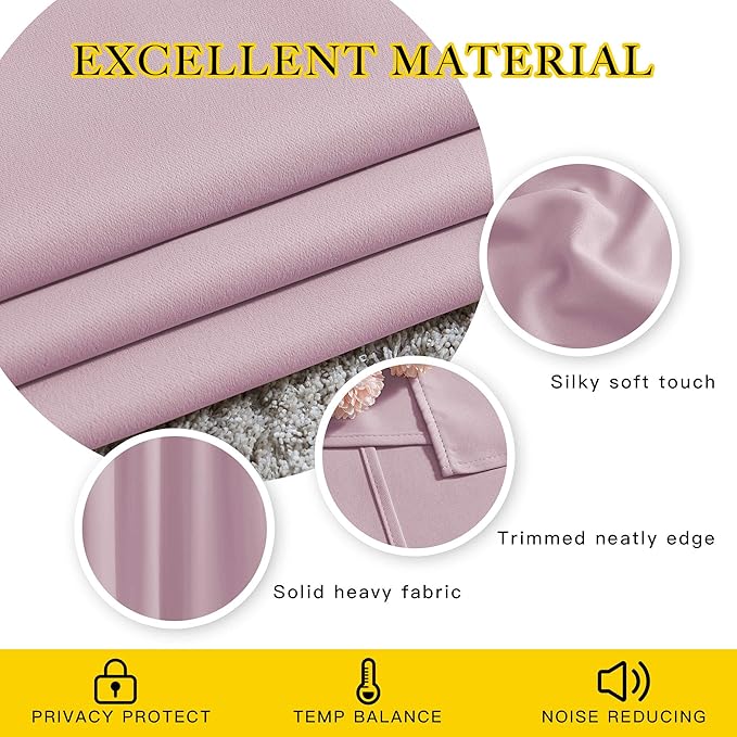 NICETOWN Blackout Curtains for Girls Room - Thermal Insulated Solid Grommet Room Darkening Panels/Drapes for Girl's Bedroom (Lavender Pink=Baby Pink, 1 Pair, 52 by 63-Inch)